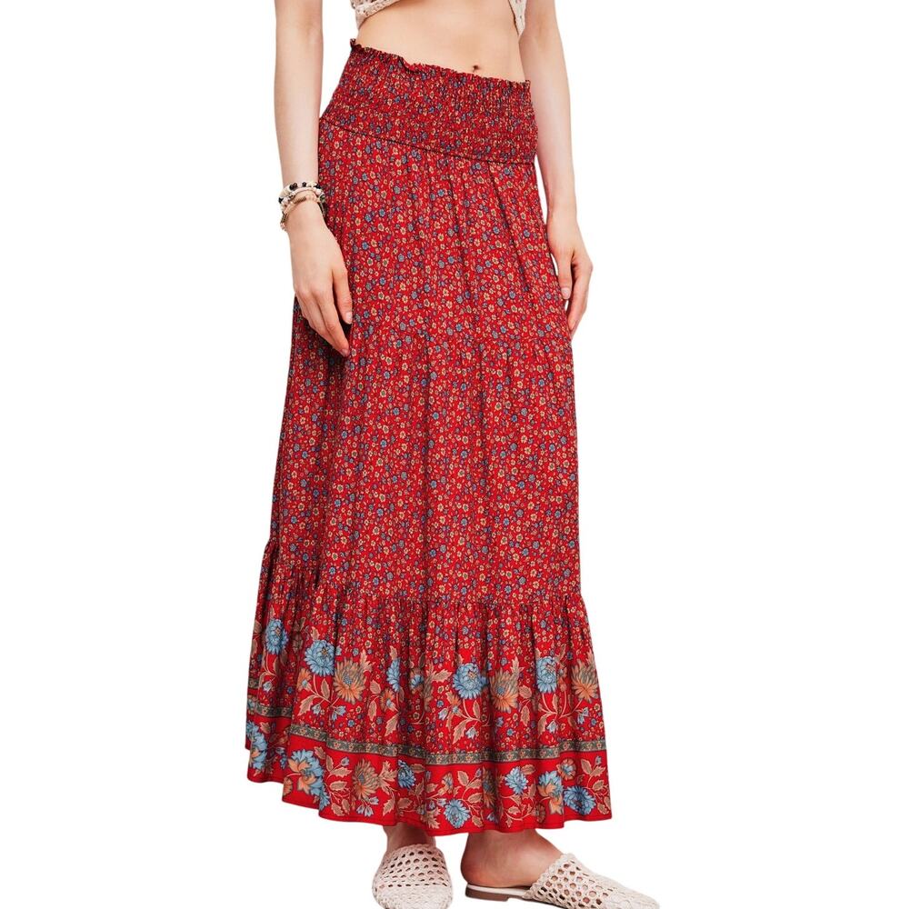 Izuria Boho Woven Mid Rise Ditsy Floral Maxi Skirt sz L